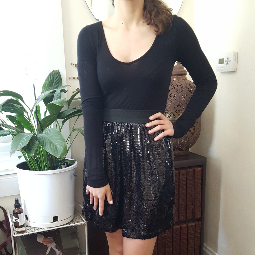 Black Sequin Long Sleeve Dress Size Small
